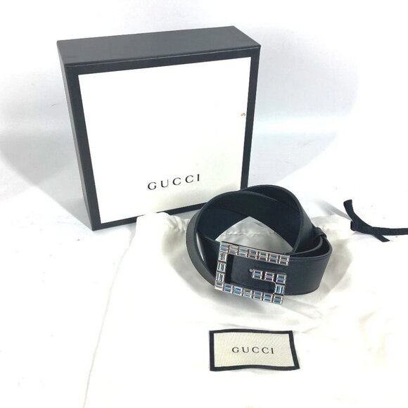 GUCCI 550106 Sequin GG logo crystal belt Leather Black main image 7